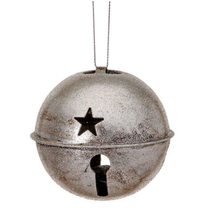 Ornament 3.5" Glitter Metal Bell - Silver