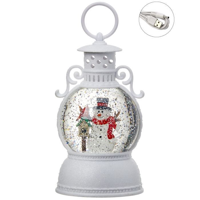 Snowman And Cardinal Lit Water Lantern - Req 3 AA, USB Inc, Timer