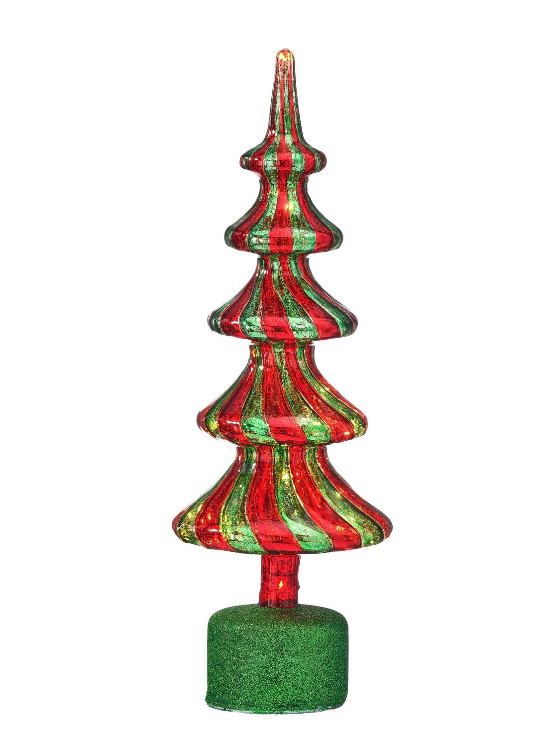 Rotating Lit Glass Tree - 16" - Red/Green