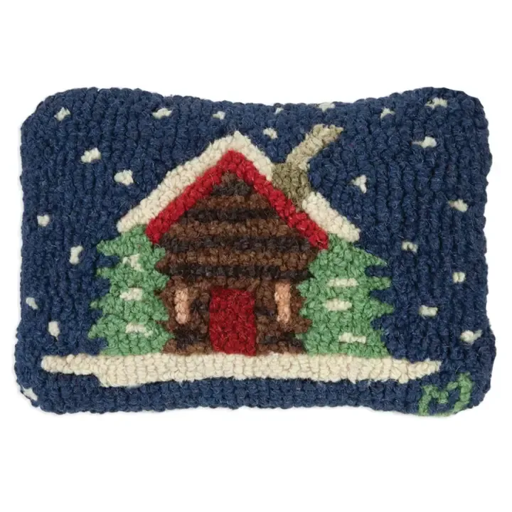 Hooked Pillow - 8" X 12" - Cabin In The Snow