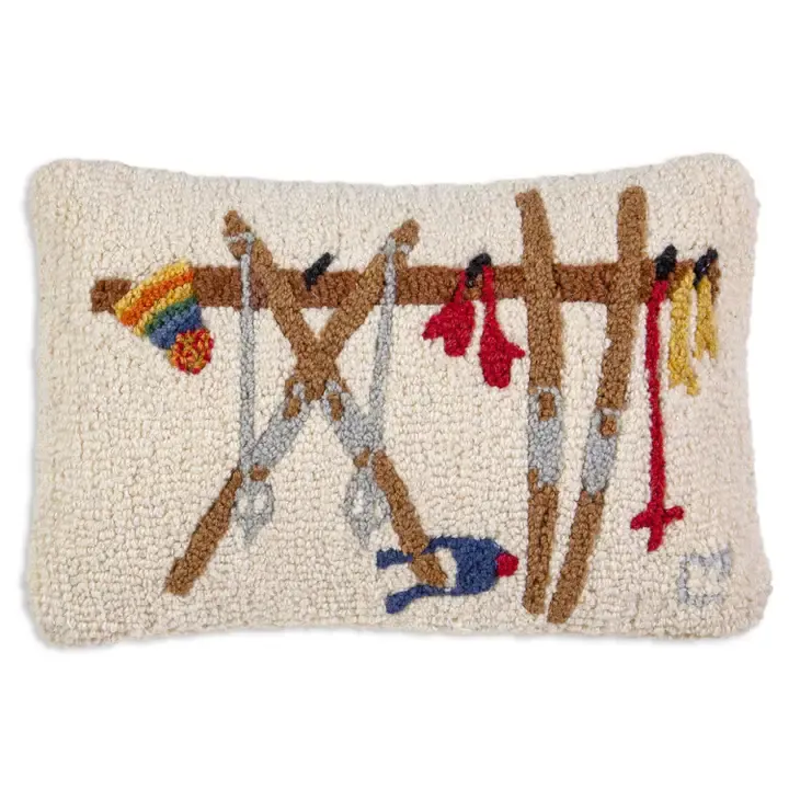 Hooked Pillow - 12" X 18" - Ski Rack