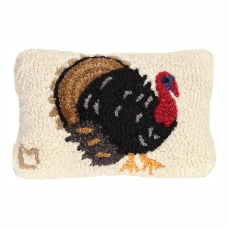 Hooked Pillow - 8" X 12" - Perky Turkey