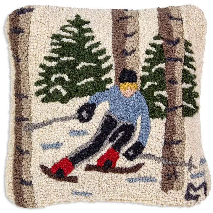 Hooked Pillow - 14" - Skiing The Trees