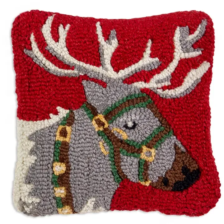 Hooked Pillow - 14" - Reindeer