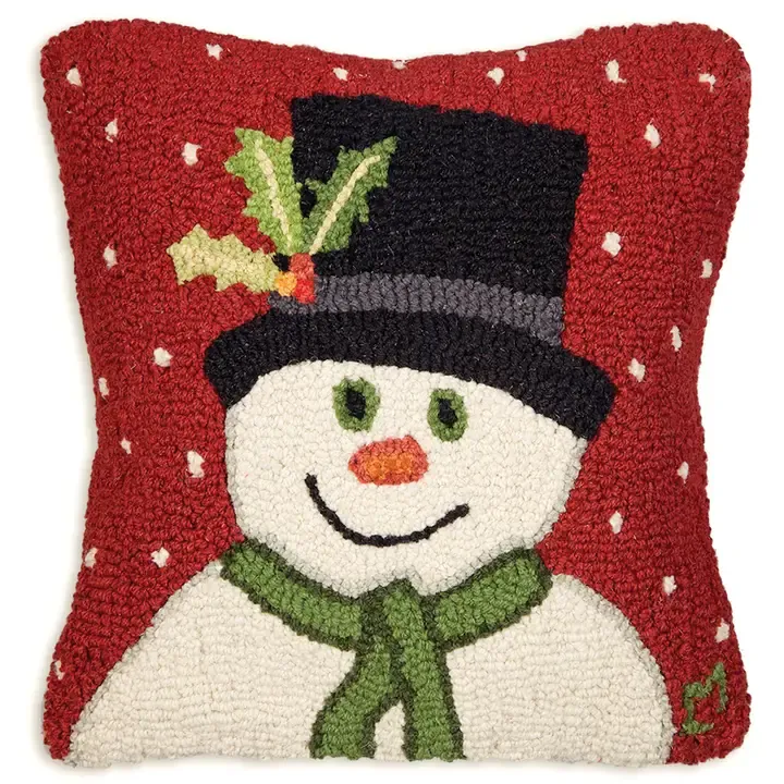 Hooked Pillow - 18" - Snowman W/ Top Hat