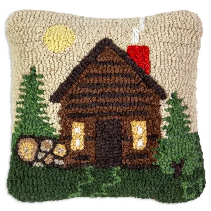 Hooked Pillow - 14" - Rocky Hill Cabin