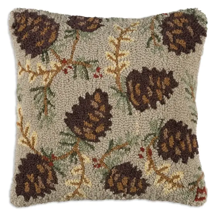 Hooked Pillow - 18" - Northwoods Cones