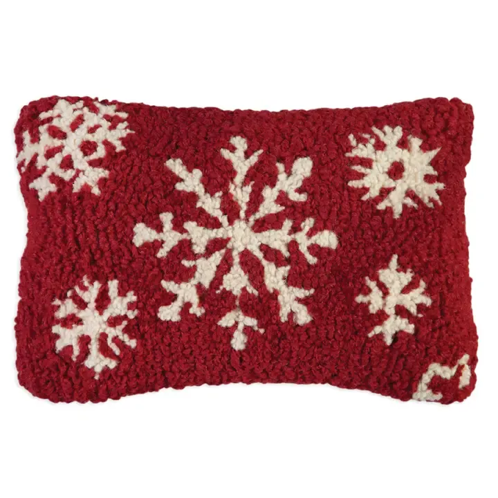 Hooked Pillow - 8" X 12" - Five White Flakes