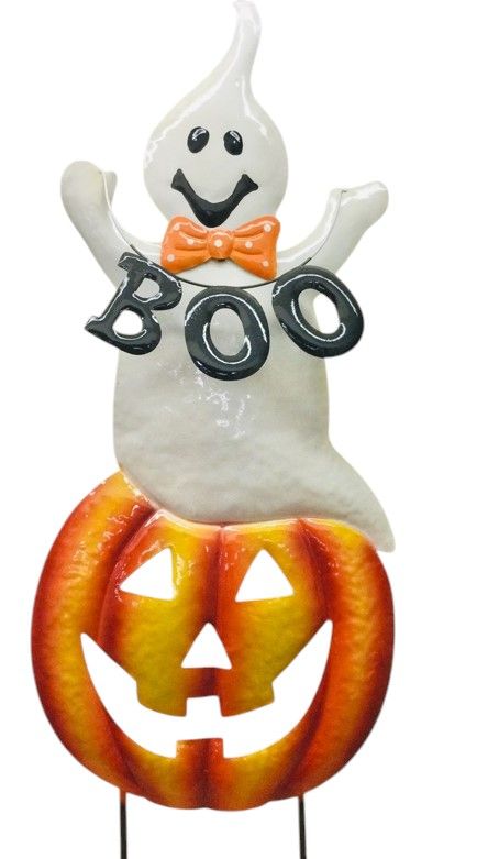 Garden Stake - Boo Ghost On Pumpkin - 39" X 14"