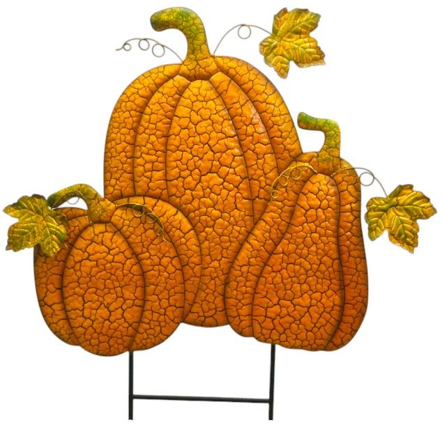 Garden Stake - Three Orange Crackle Pumpkin - 32" X 22"