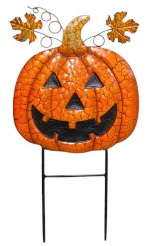 Garden Stake - Jack Face Crackle Pumpkin - 18" X 12"