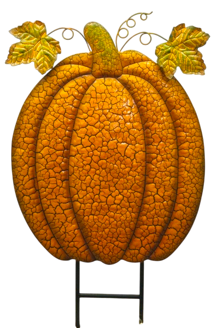 Garden Stake - Orange Crackle Pumpkin - 28" X 15"