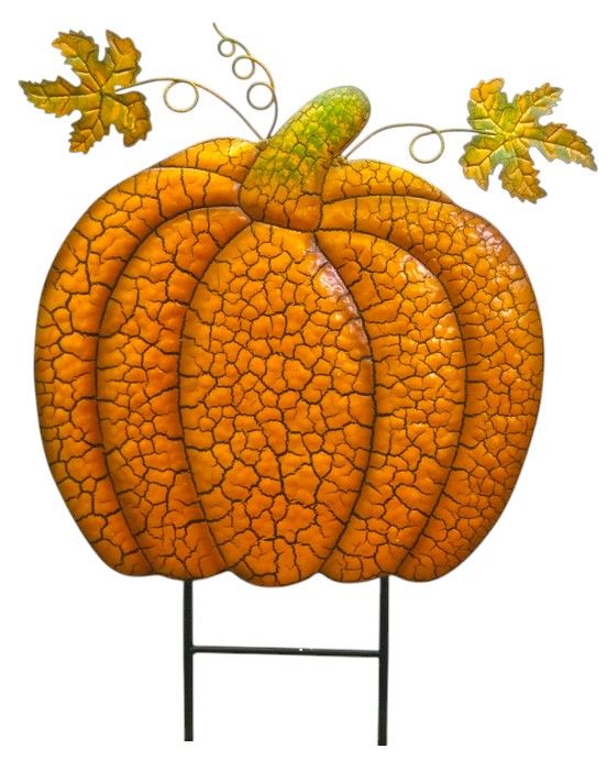 Garden Stake - Orange Crackle Pumpkin - 21" X 14"