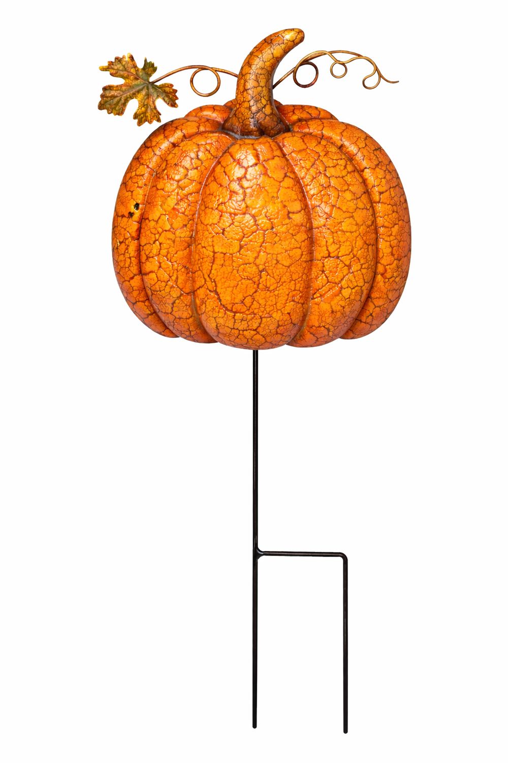 Garden Stake - High Crackle Pumpkin - 20" X 7"