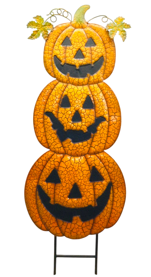 Garden Stake - Triple Jack O Lantern Crackle - 41" X 14"