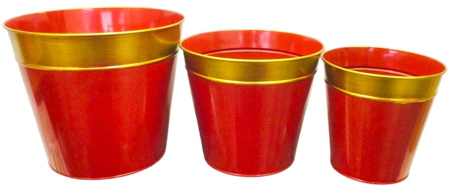 Planter Bucket - 7.5"- 9.5"- 11.5" - Red And Gold