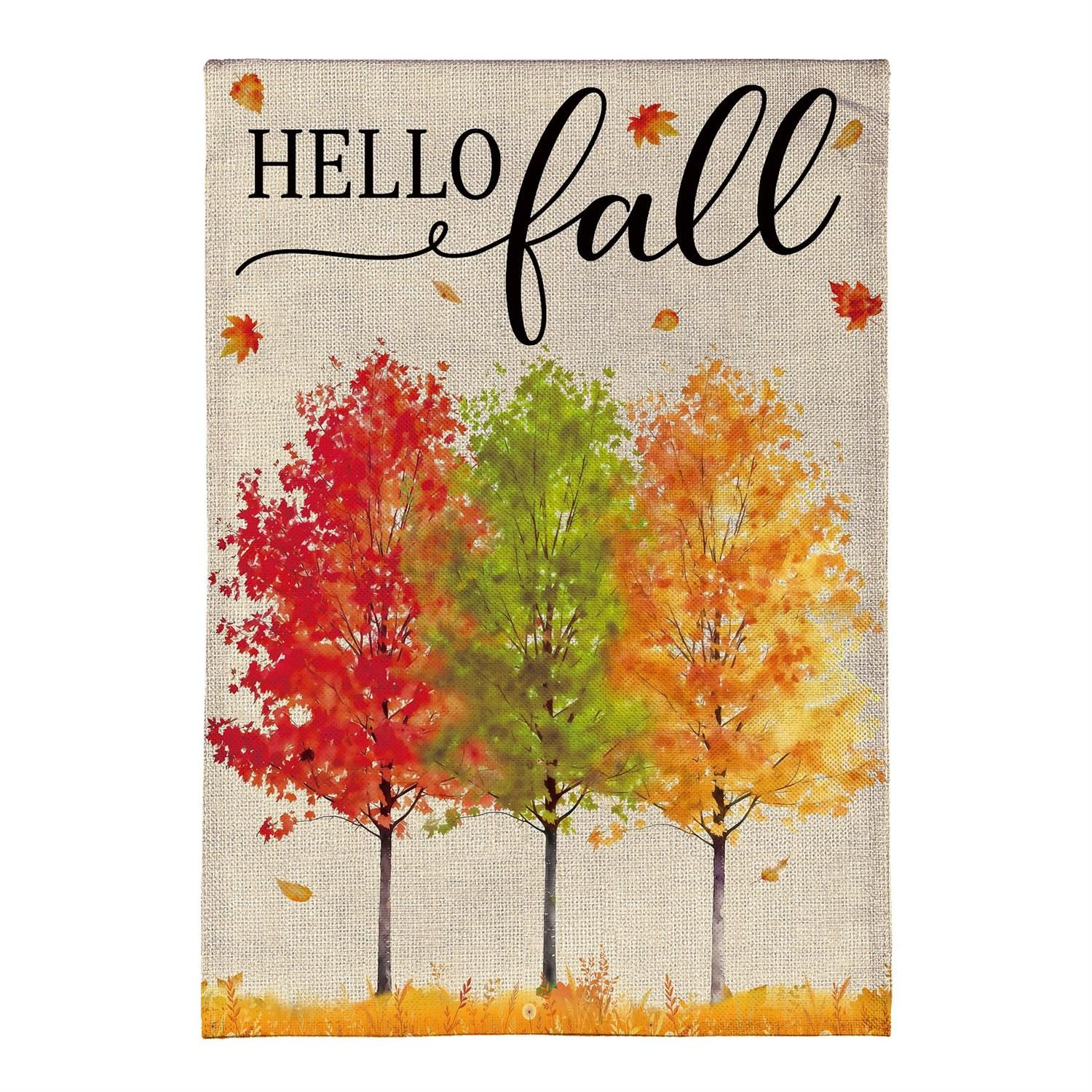 Burlap Garden Flag - Hello Fall Autumn Trees