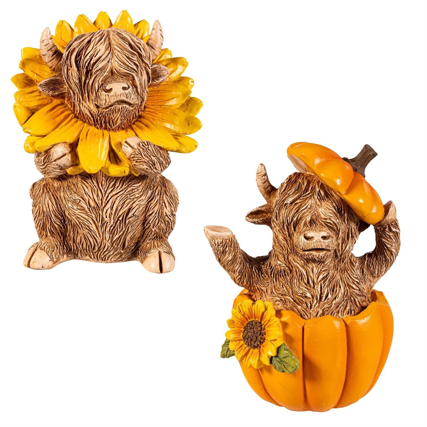 Resin Fall Highland Cow - 4.5" - 2 Styles - Sold Individually