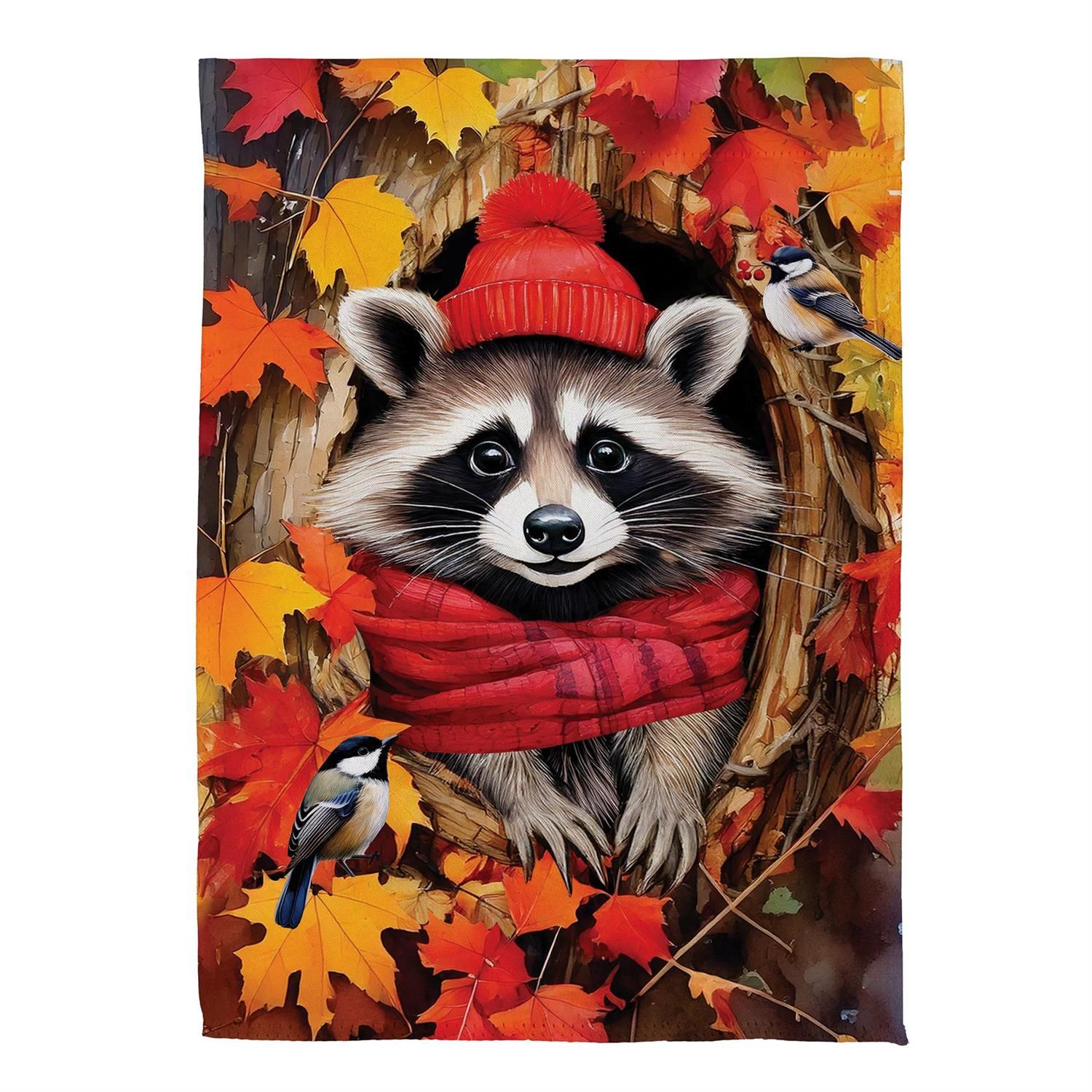 Suede Garden Flag - Cozy Raccoon