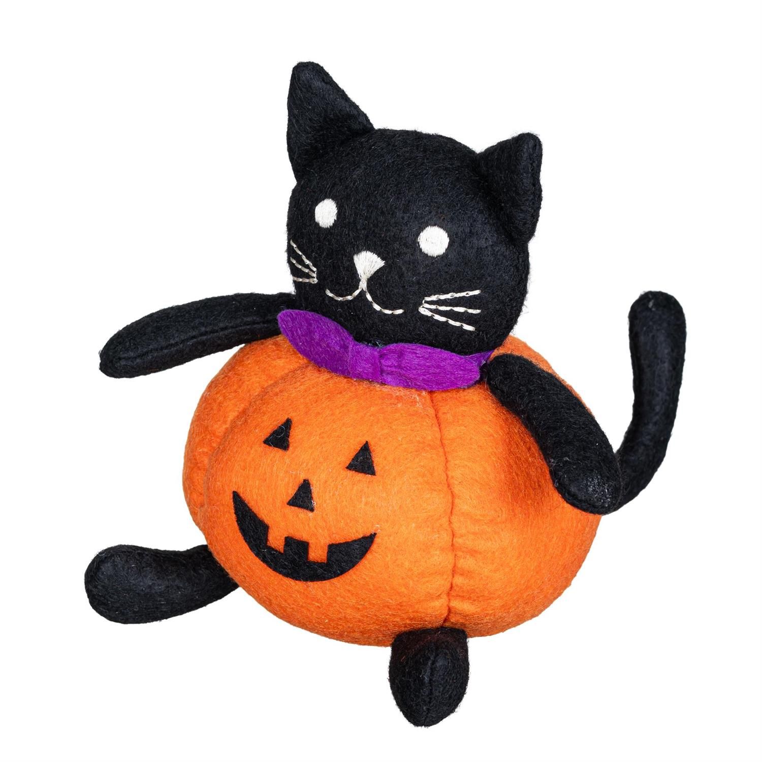 Fabric Cat Jack O Lantern - 6.5"