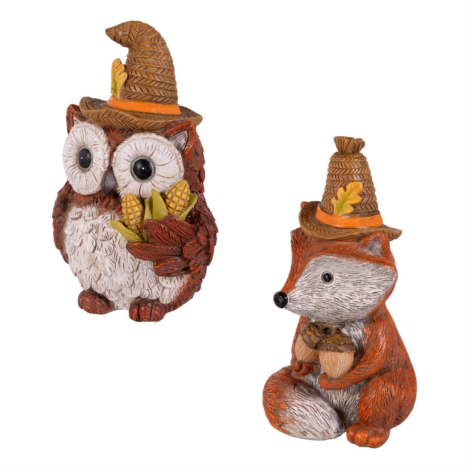 Fall Resin Owl or Fox - 5" - 2 Styles - Sold Individually