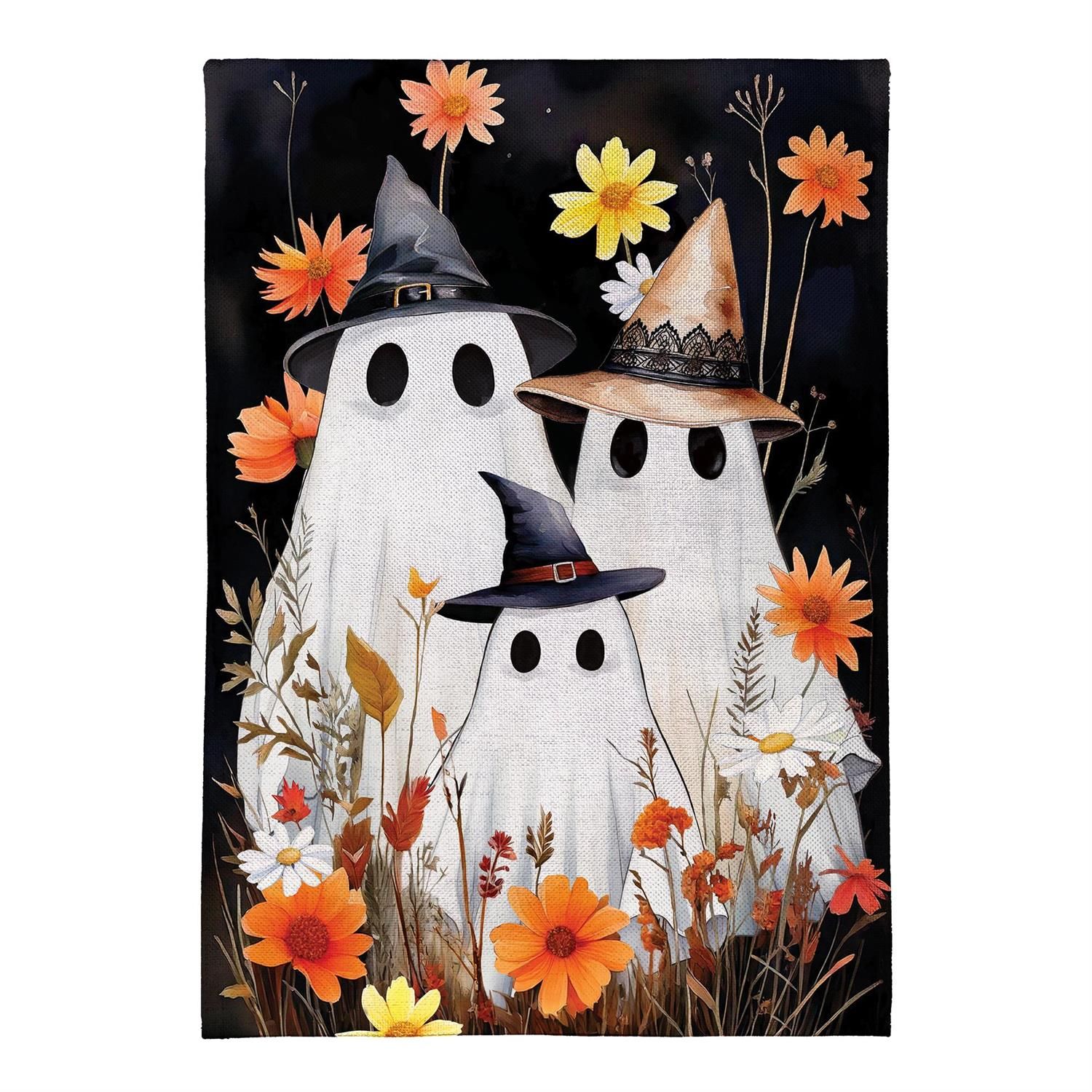Burlap Garden Flag - Halloween Ghost Family