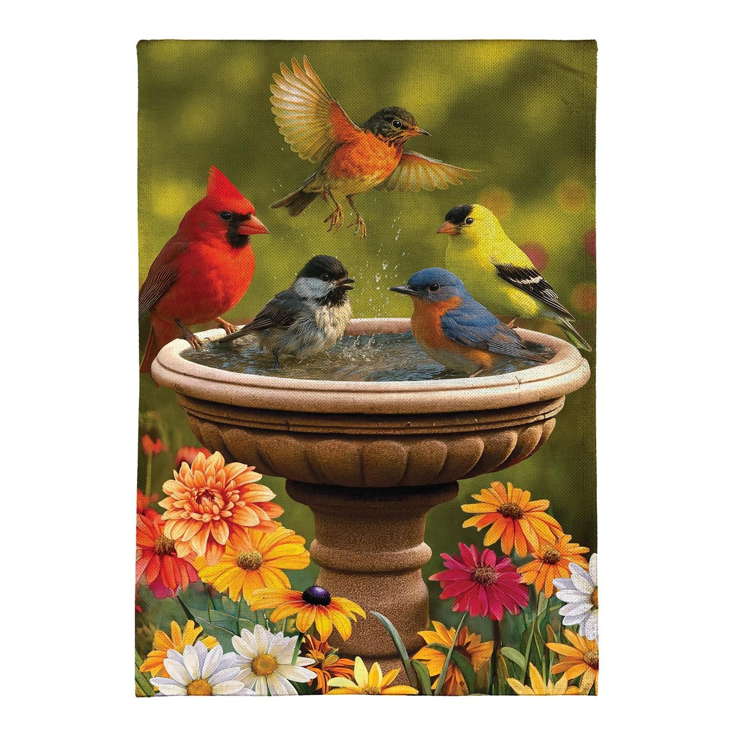 Burlap Garden Flag - Bathing Birds