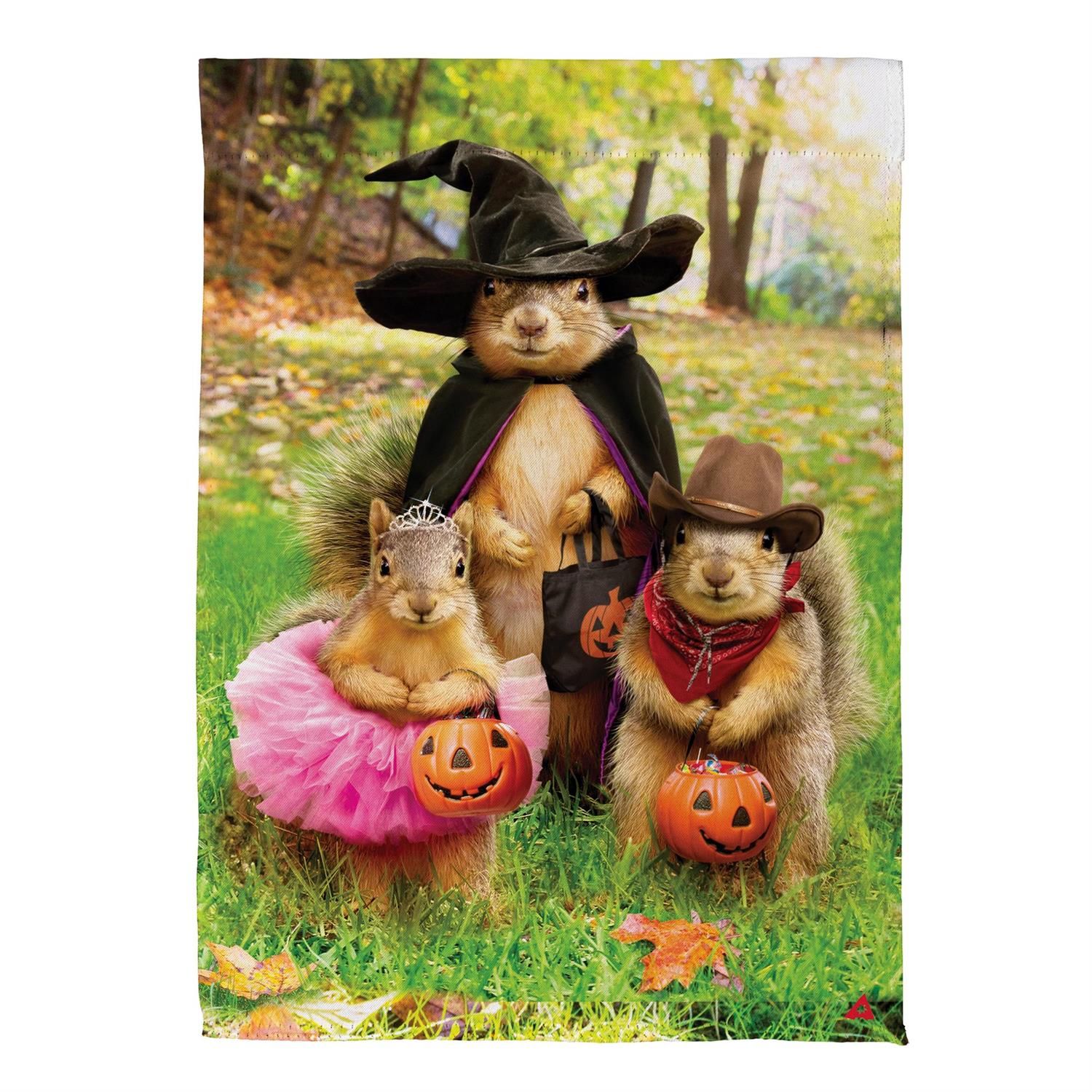 Suede Garden Flag - Nutty Trick or Treaters