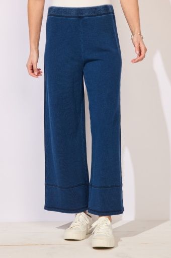 Color Washed Terry Cropped Wide Leg Pant