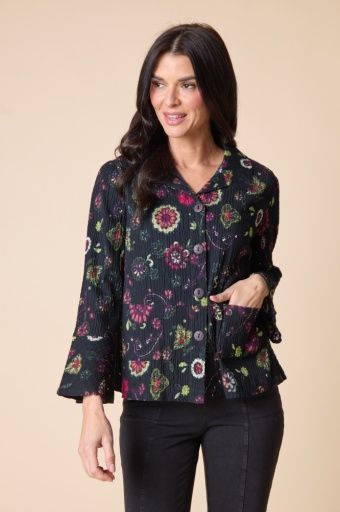 Crinkle Cotton Floral Flounce Jacket