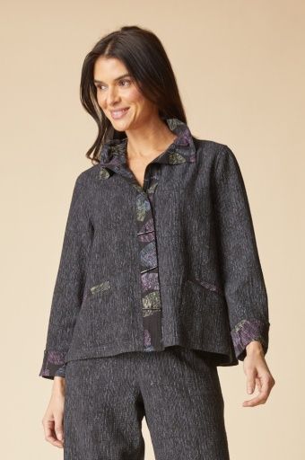 Crinkle Crepe Leaves Luna Jacket, Size: Small