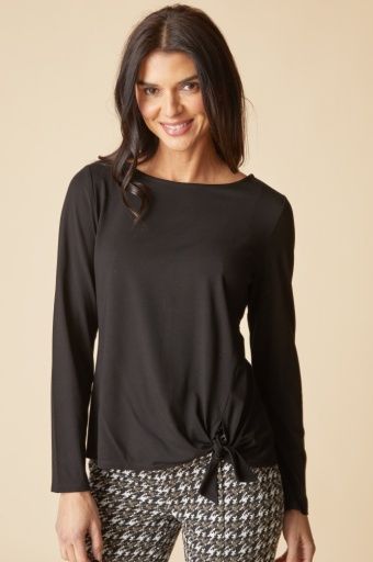 Core Travel Knit Solid Tie Front Top