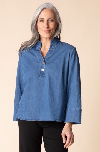 Perfect Travel Denim Half Placket Pullover