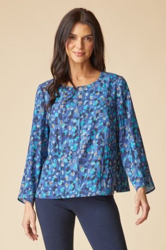 Destination Unknown Dot Pleat Back Button Pullover, Size: S