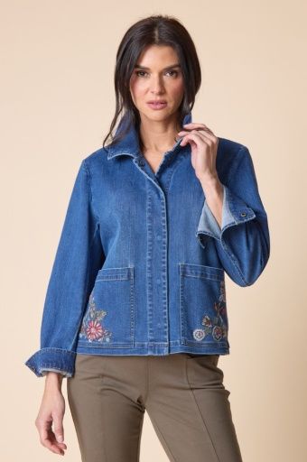 Stretch Denim Embroidered Jacket, Size: X-Small