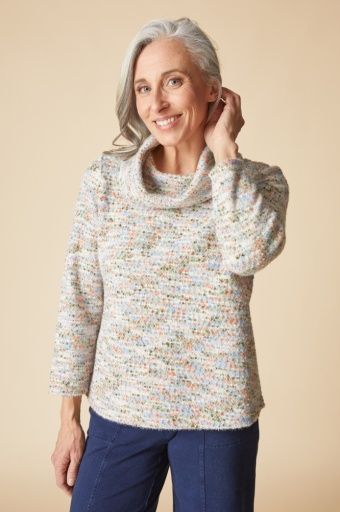 Soft Speckle Speckled Cowl Top, Colour: Dove, Size: Small