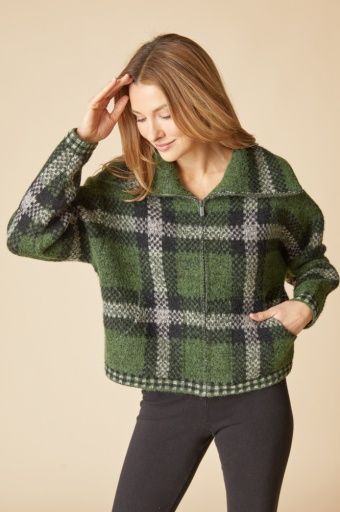 Plaid About You Zip Jacket, Colour: Fern, Size: X-Small
