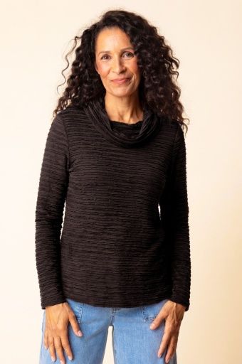 Lustre Lines Cowl Top, Colour: Black, Size: Small