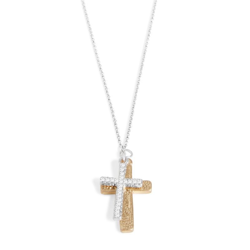 Whispers Double Bling Cross Necklace - Mixed Metal