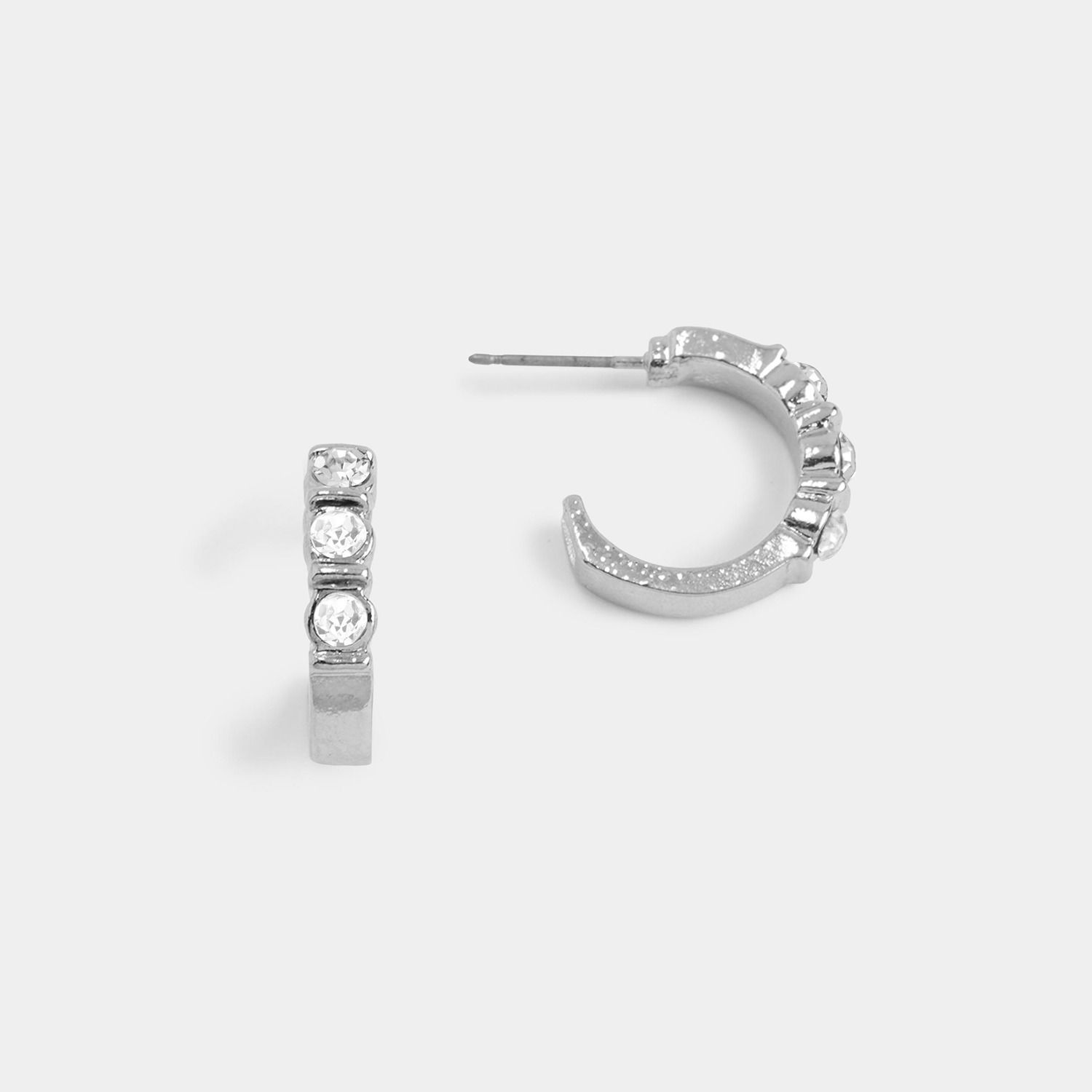 Whispers Jeweled Hoop Stud Earrings - Silver