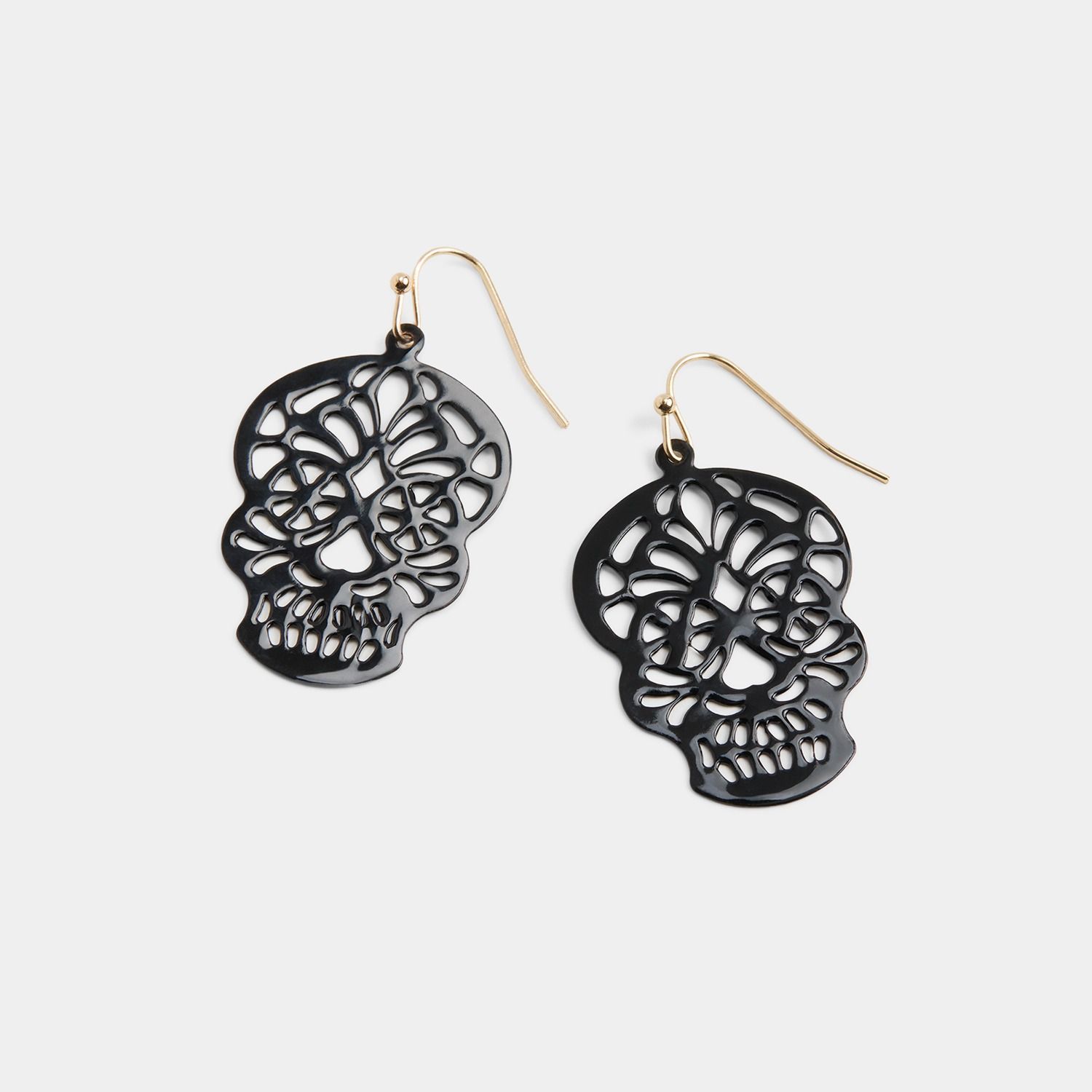 Whispers Skull Face Dangle Earrings - Black