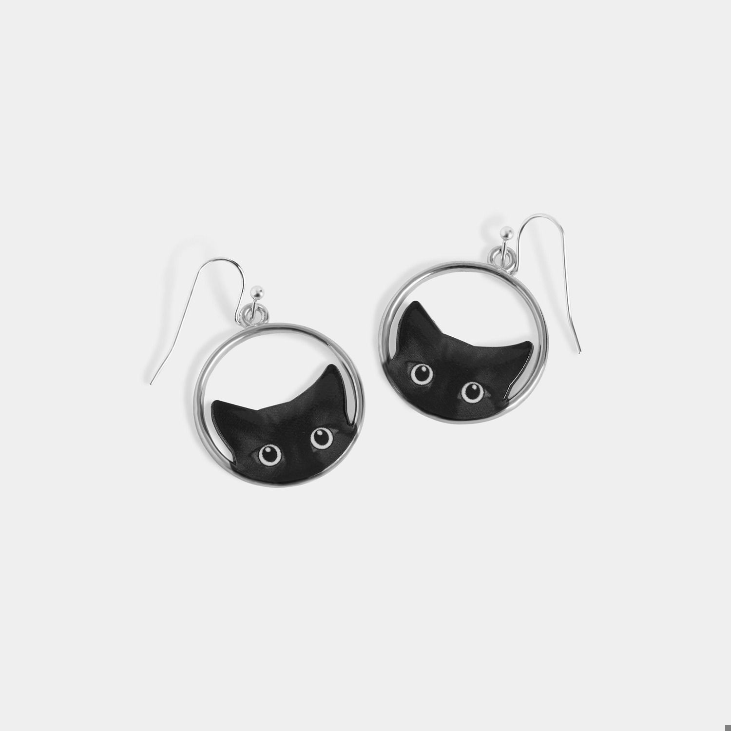 Whispers Peeping Cat Dangle Earrings - Silver