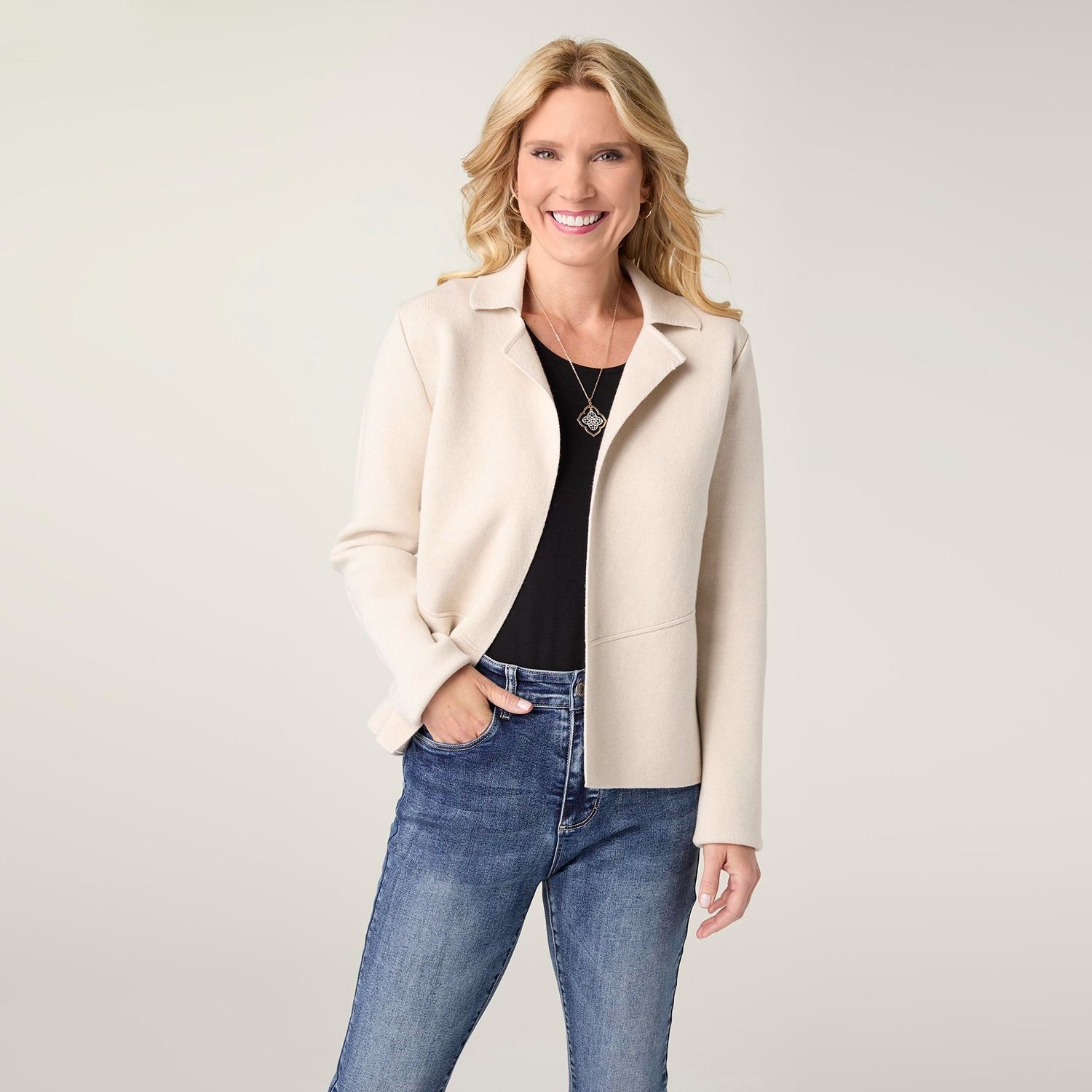 Heavenly-Luxe Notch Collar Cardigan, Color: Oatmeal, Size: Small/Medium