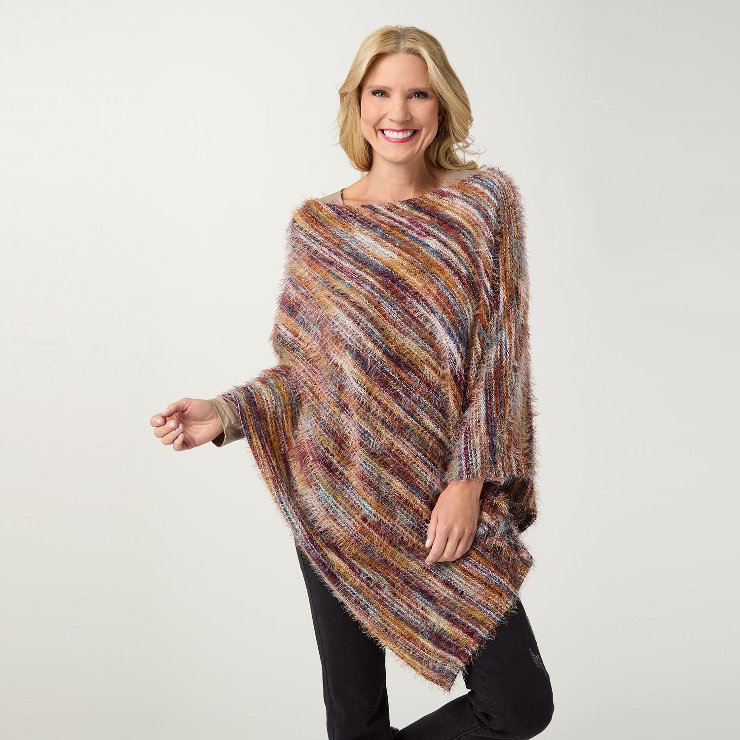 Chevela Eyelash Poncho, Color: Autumn Rust