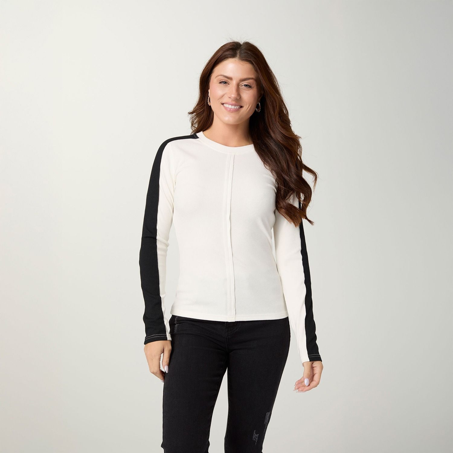 Gretel Knit Long Sleeve Top, Color: Ivory/Black, Size: Small/Medium