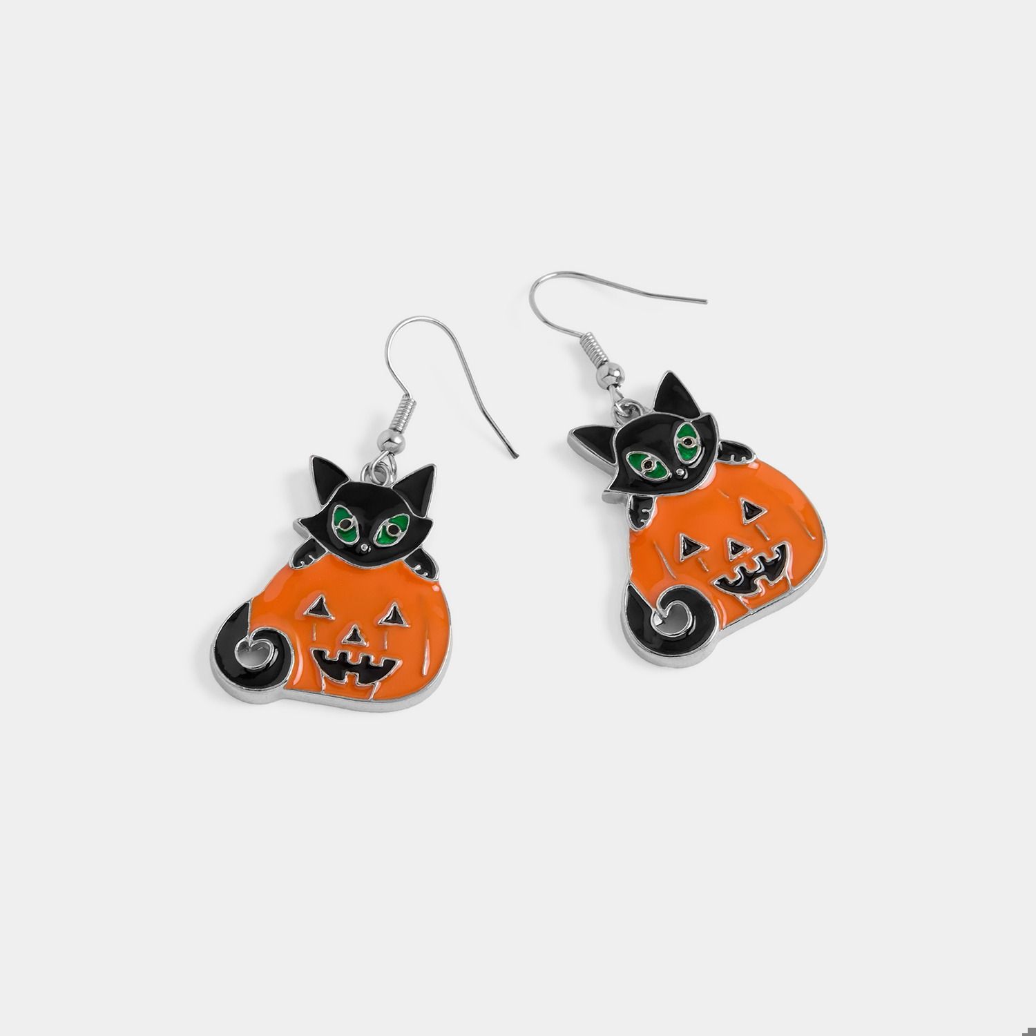 Whispers Pumpkin Cat Dangle Earrings - Orange