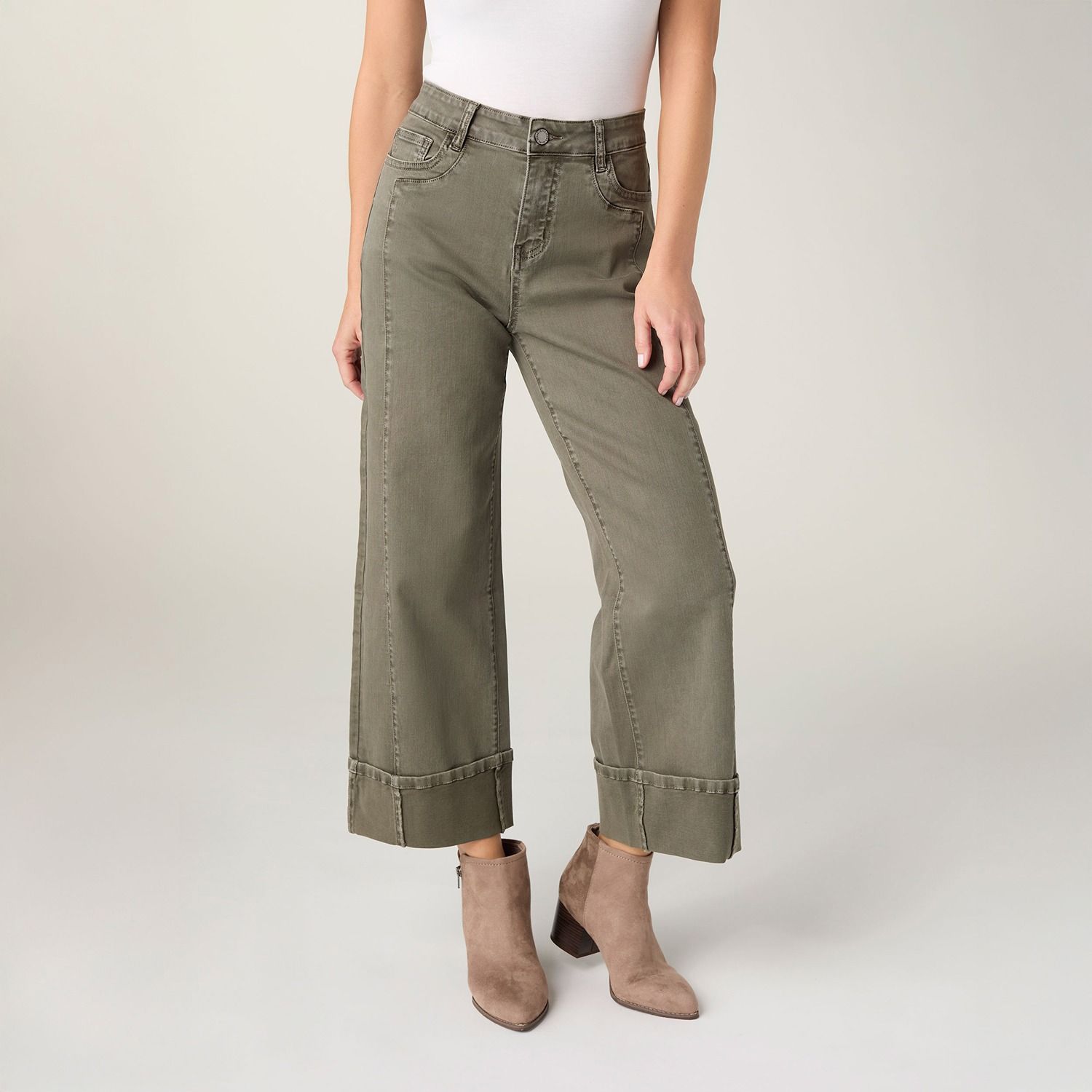 Avante Wide Ankle w/ Front Seam Pant, Color: Olive, Size: Small