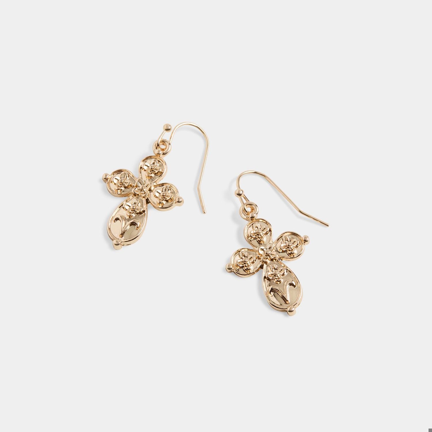 Whispers Floral Cross Dangle Earrings - Gold