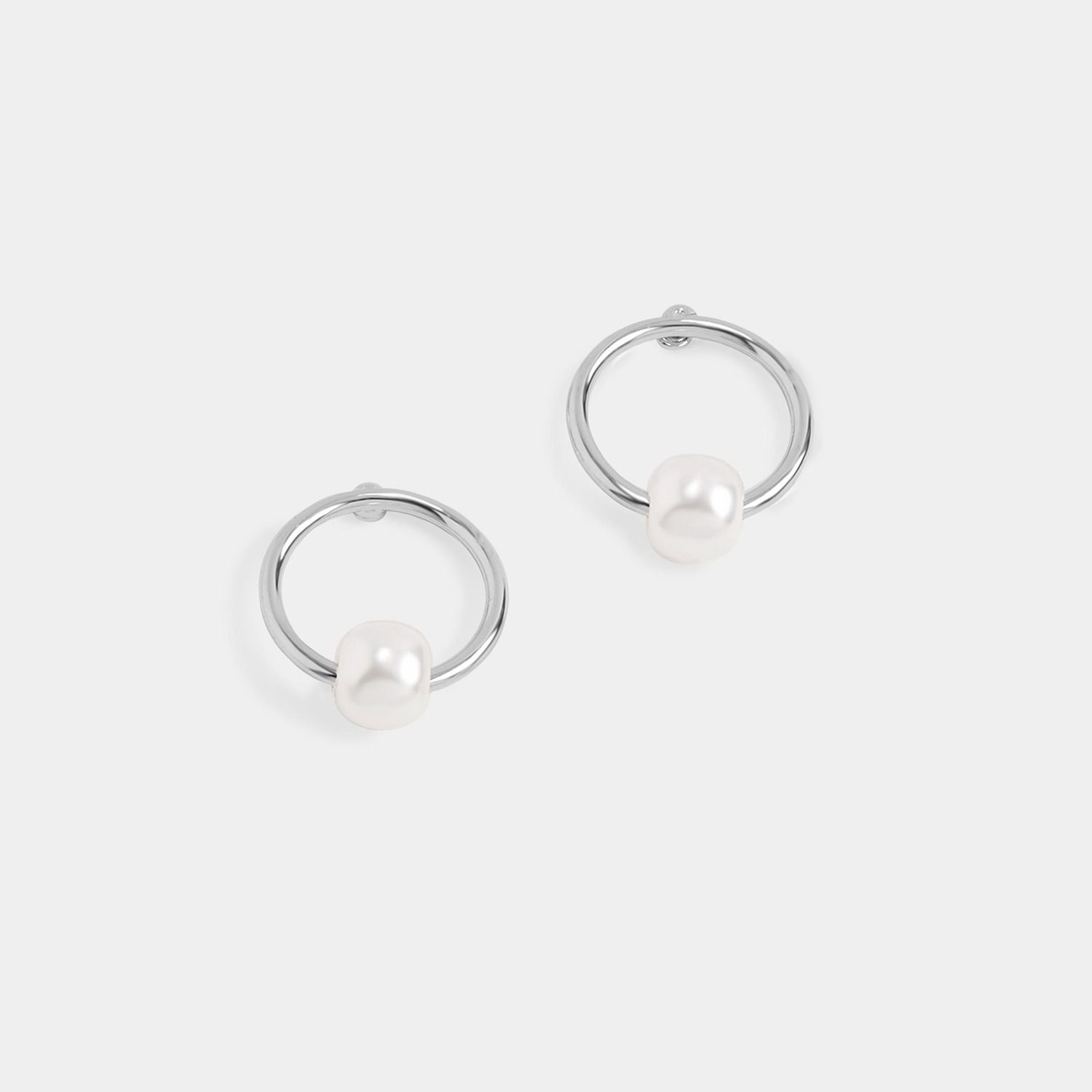 Whispers Simple Pearly Stud Earrings - Silver