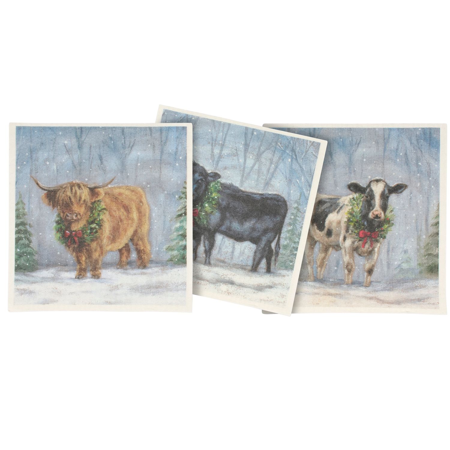 Swedish Cloth Set - Snowy Cows - Set of 3